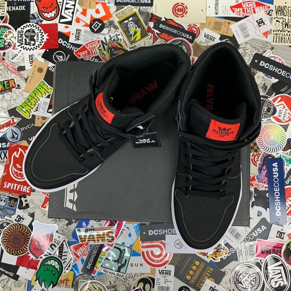 SUPRA VAIDER BLACK, WHITE & RED TUF SKATE SHOES NEW WITH BOX - Picture 6 of 10